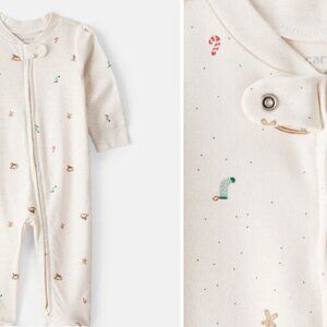 Baby Mini Christmas 100% Cotton Sleep & Play Pajamas - Cream